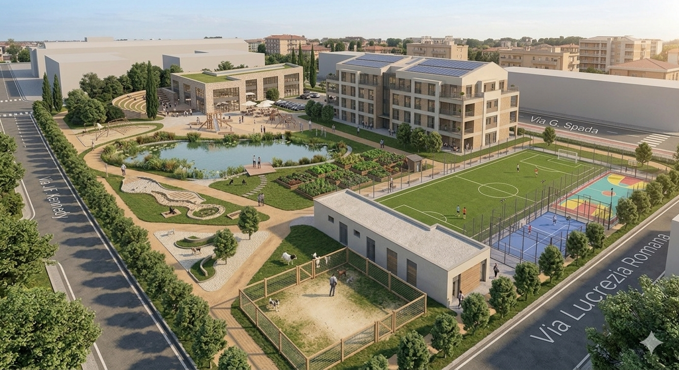 Panoramica dell'area sportiva e spogliatoi